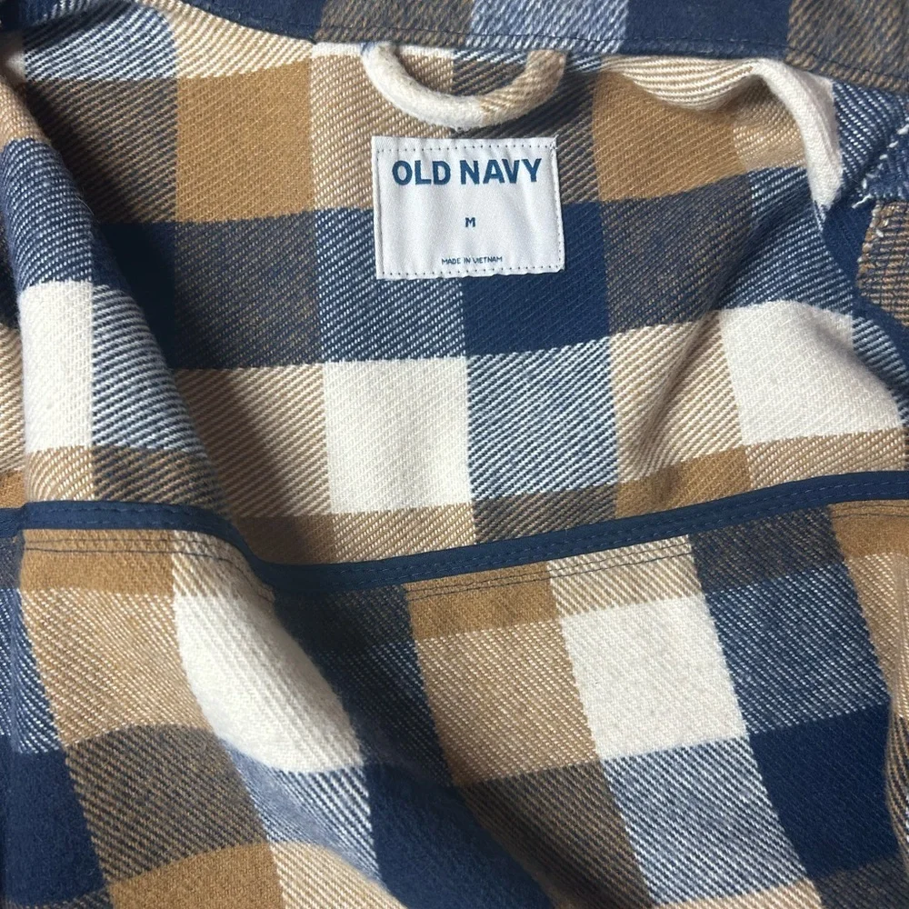 Old Navy Blue Tan White Plaid Utility Shacket Jacket Gorpcore Cabincore Size M